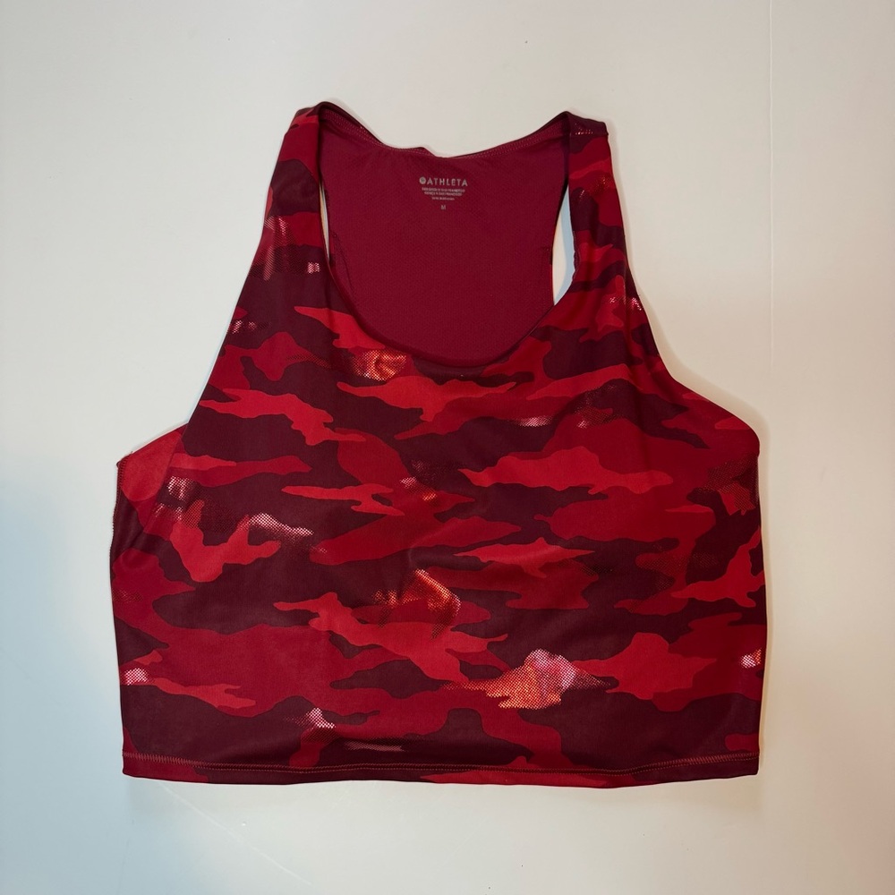 Athleta Red Camo Metallic Long Line Sports Bra Medium